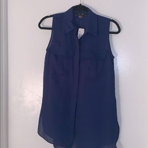 Navy blue, button down, collared tank top